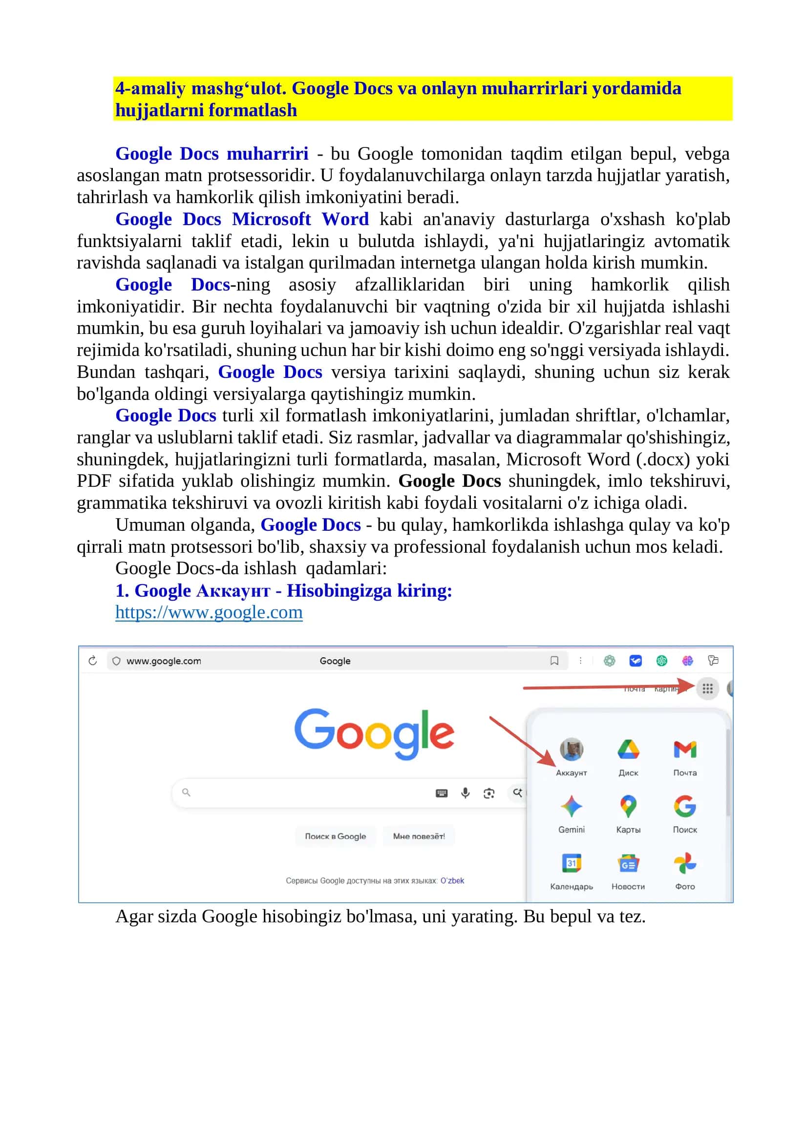 Google Docs va onlayn muharrirlari 1