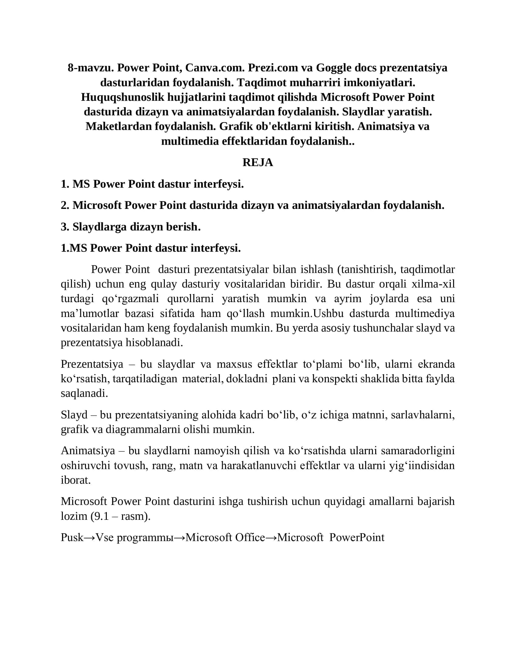 MS Power Point dastur interfeysi 1