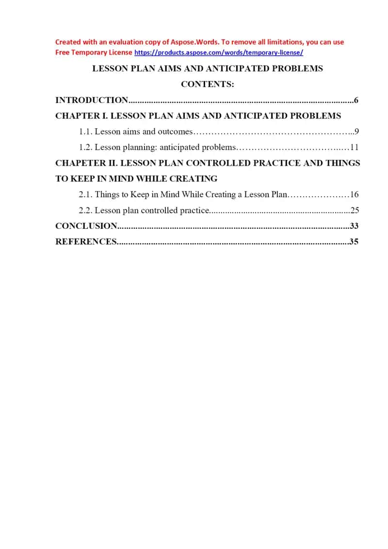 Lesson Plan Aims and Anticipated Problems 1