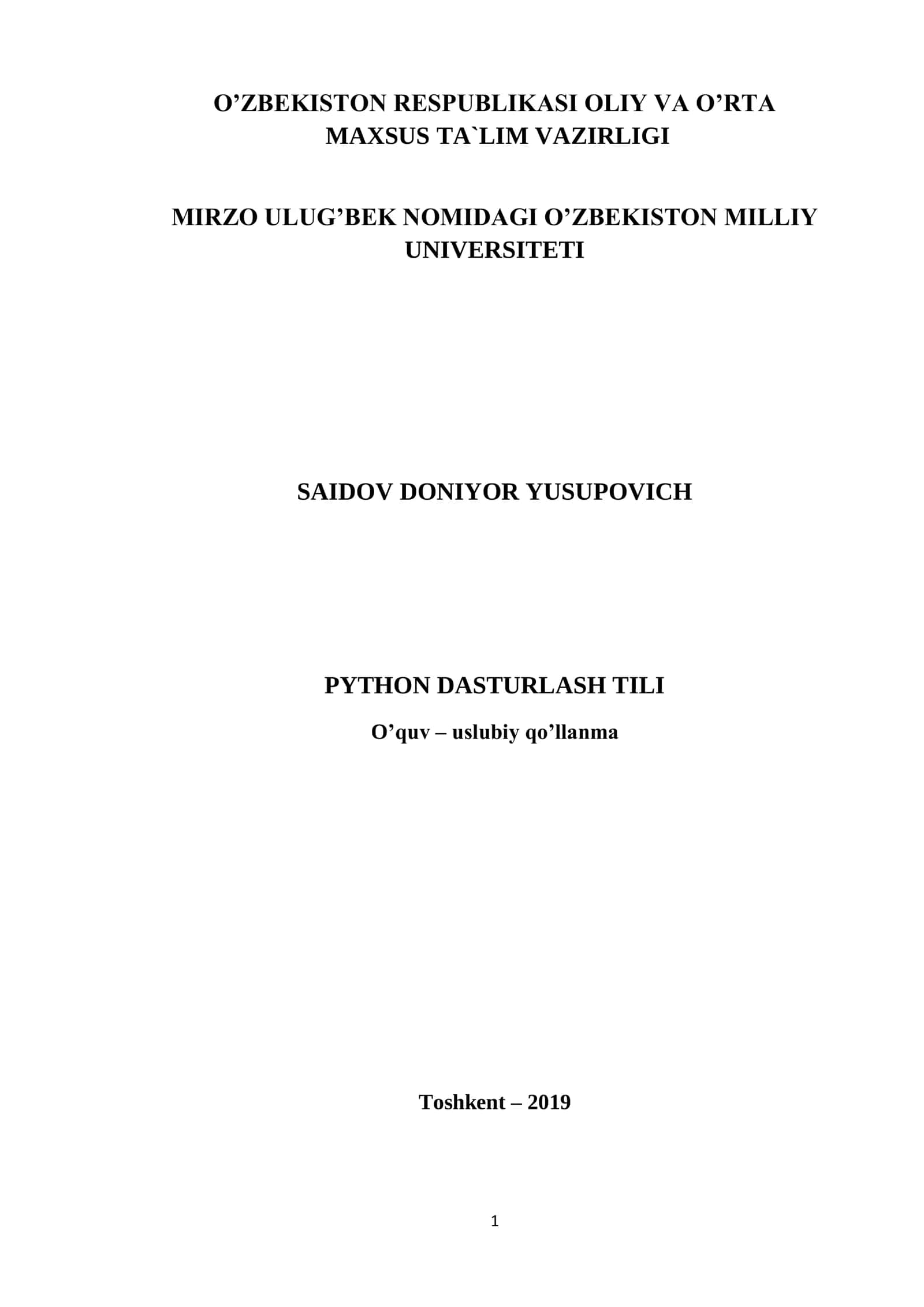 PYTHON DASTURLASH TILI O’quv – uslubiy qo’llanma 1