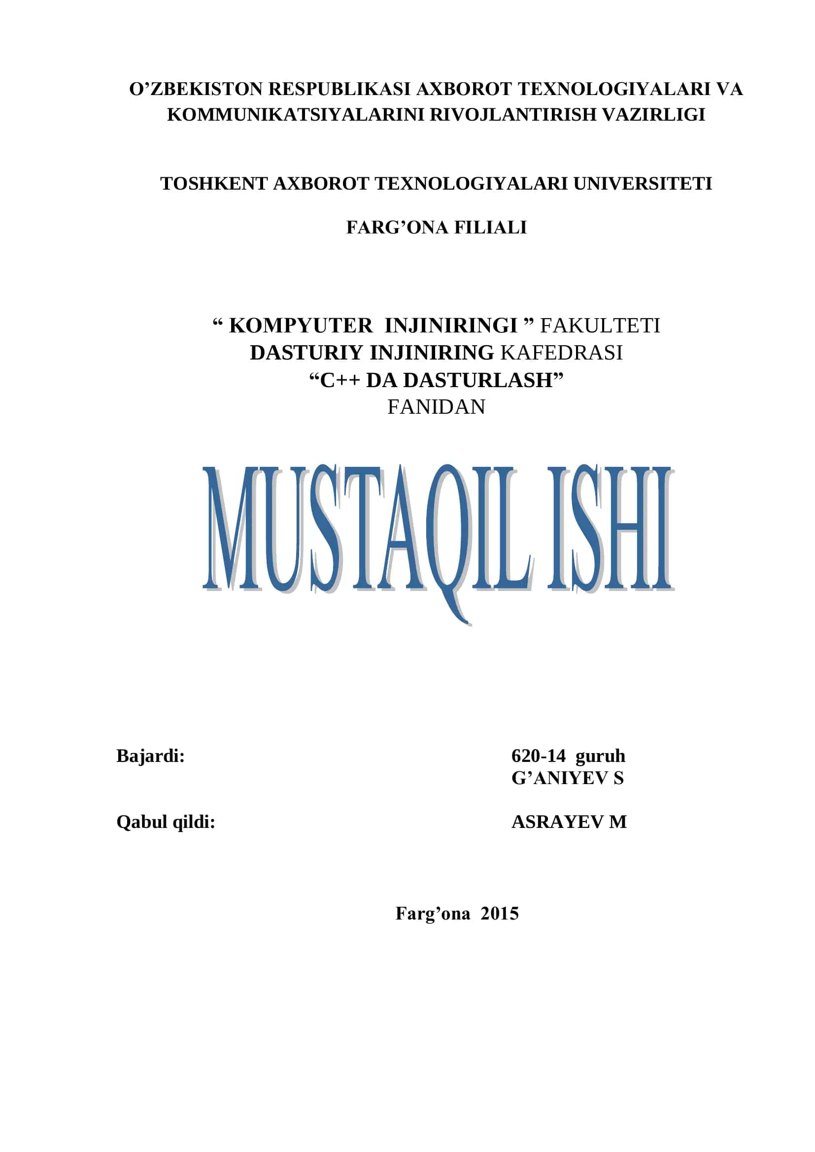 C++ DA DASTURLASH 1