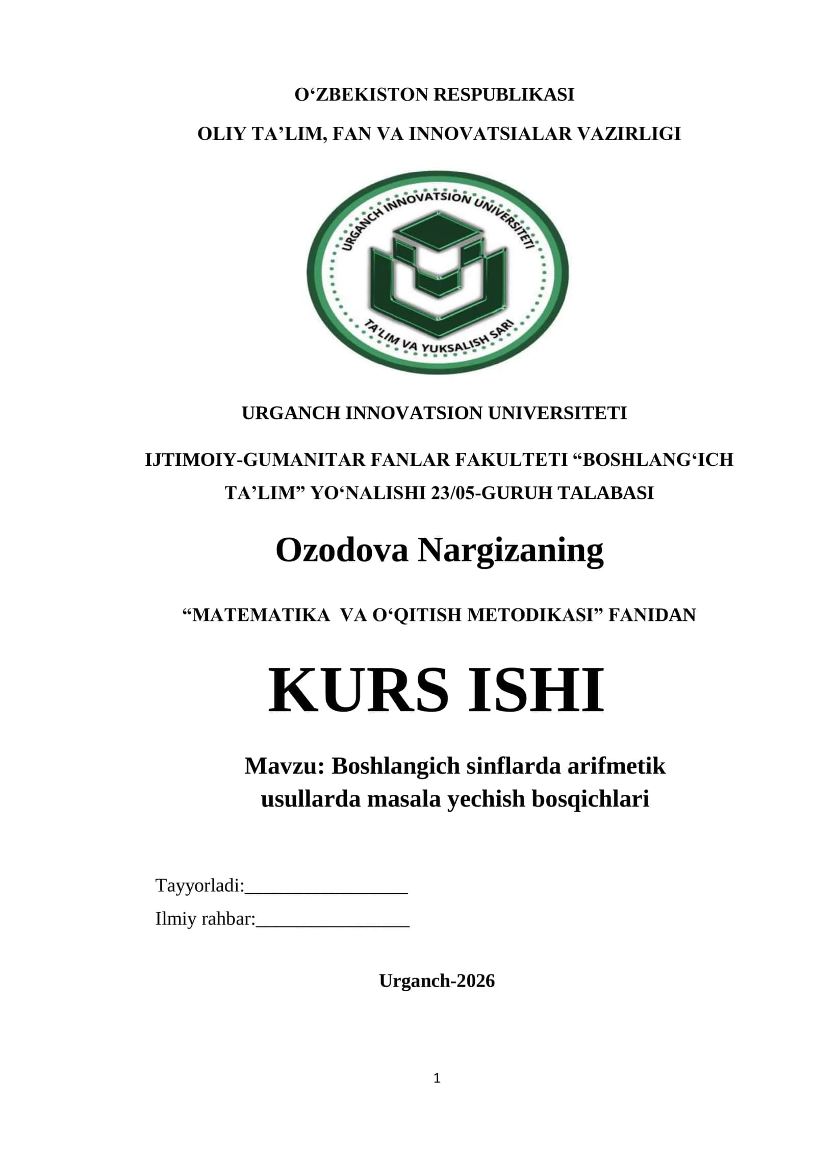 Boshlangich sinflarda arifmetik usullarda masala yechish bosqichlari 1