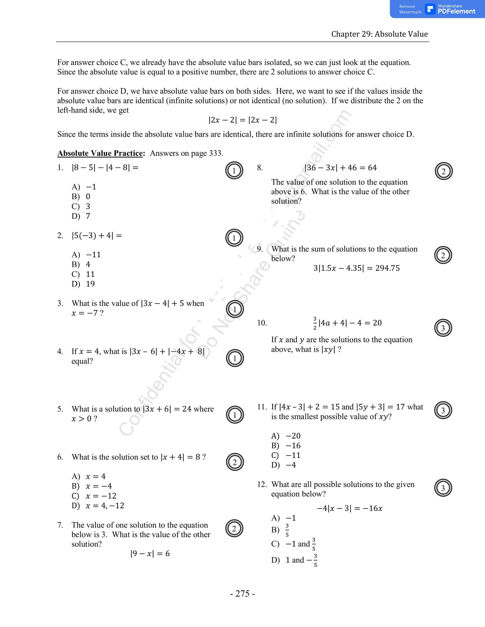 Absolute Value Practice 1