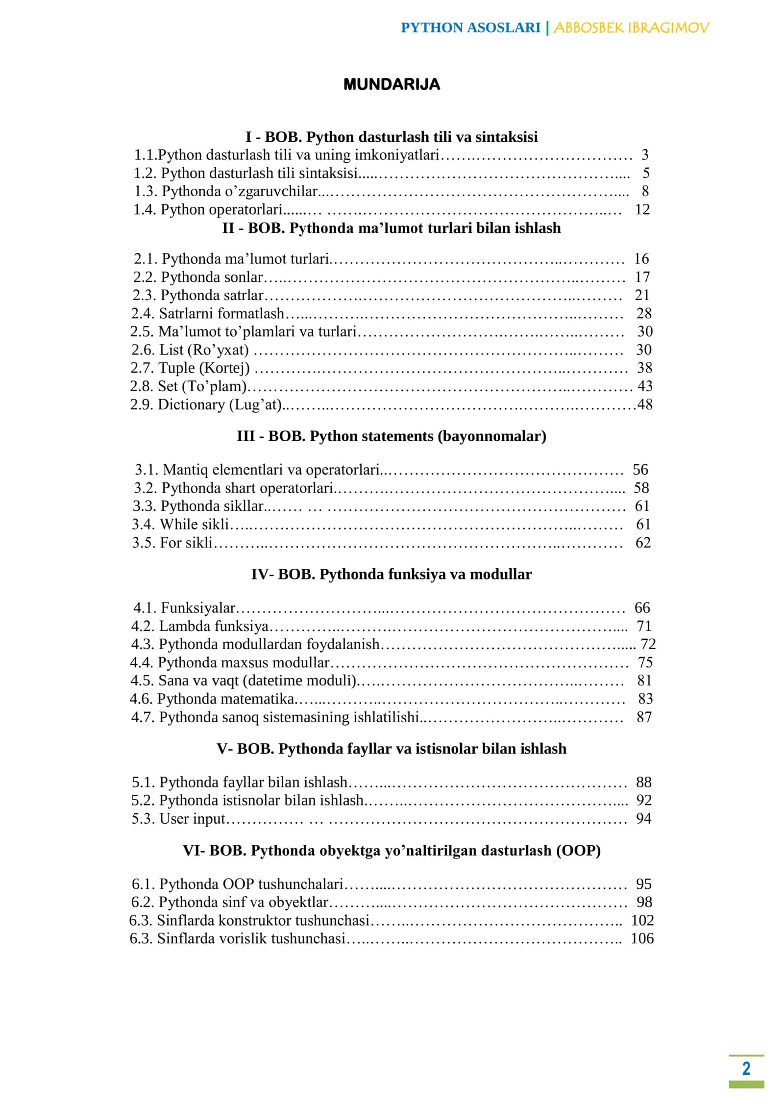 PYTHON ASOSLARI 2