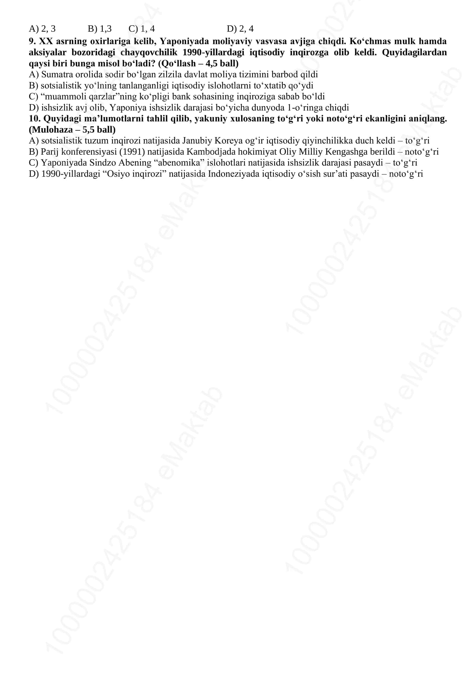 11-SINF. JAHON TARIXI СHSB–2 I variant 2