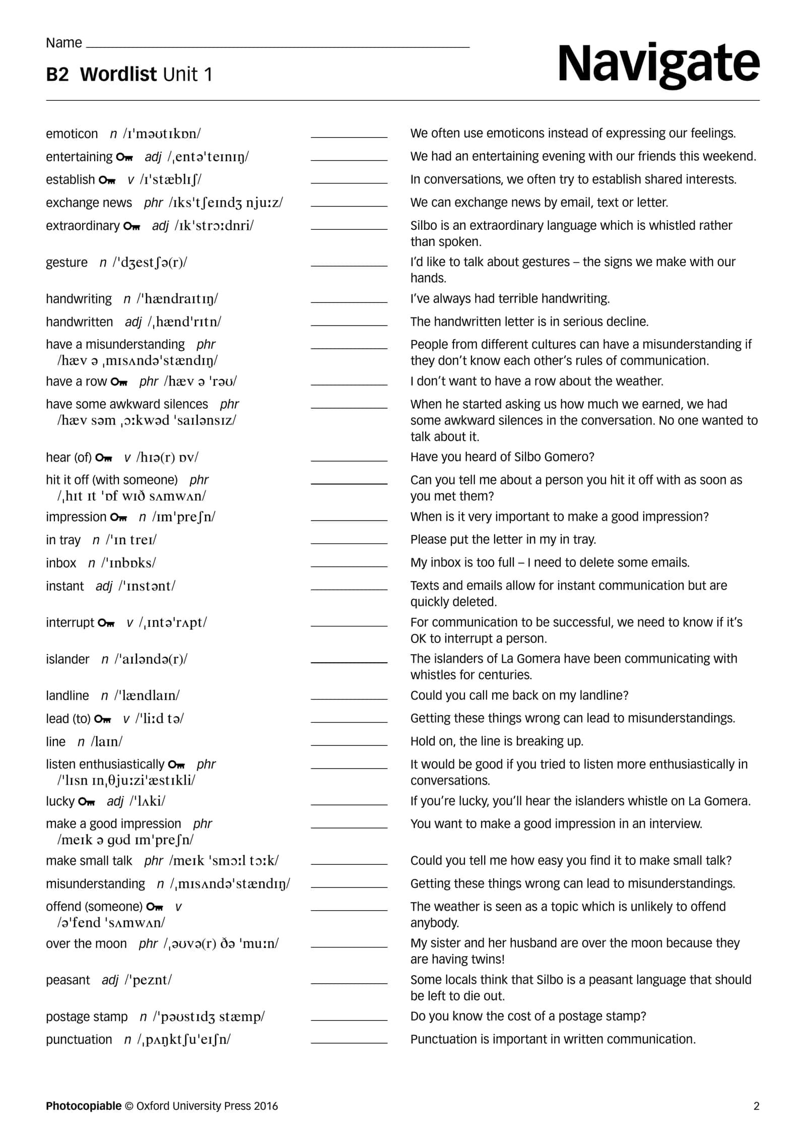 B2 Wordlist Unit 1 2