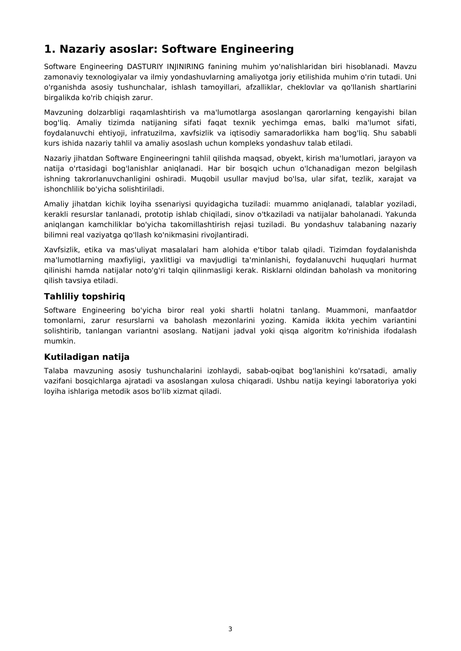 Software Engineering Course 3