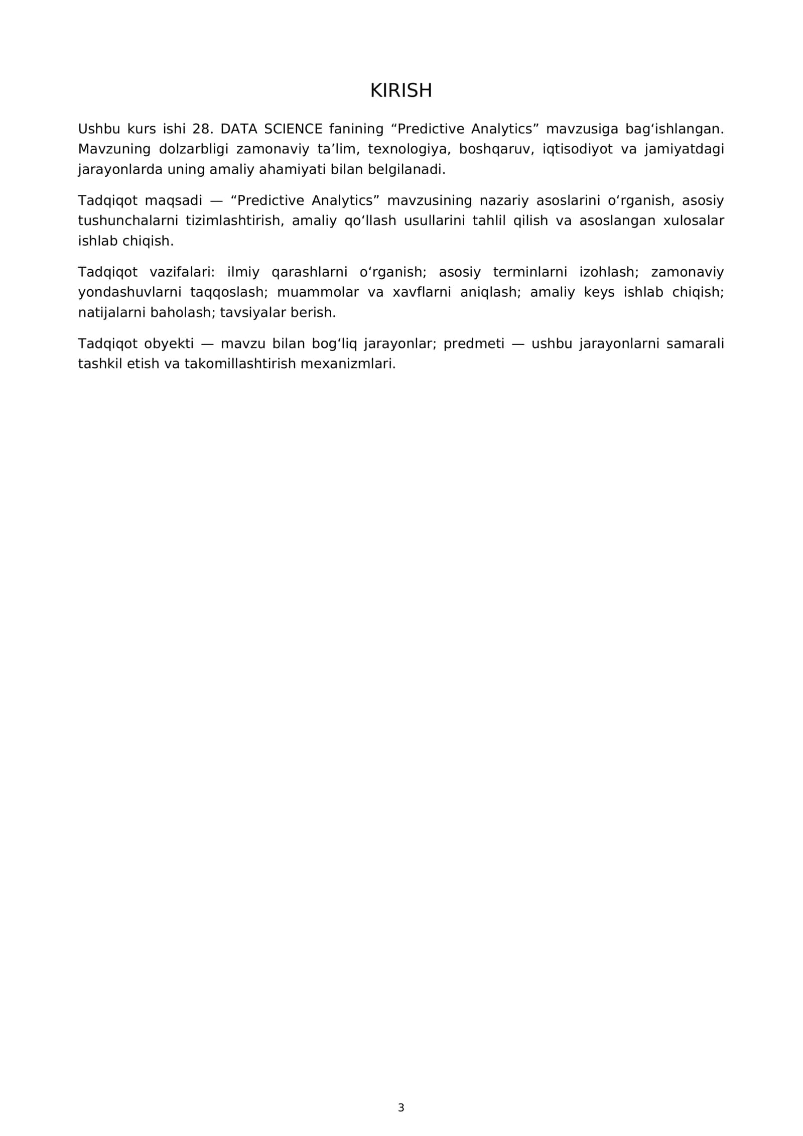 OLIY TA’LIM MUASSASASI 28. DATA SCIENCE KURS ISHI 3