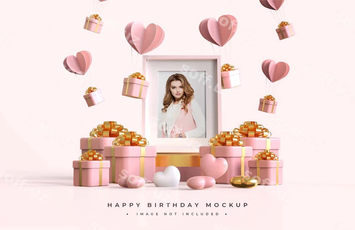 Pushti oltin baxtli tug'ilgan kun namuna | Pink gold happy birthday mockup 1