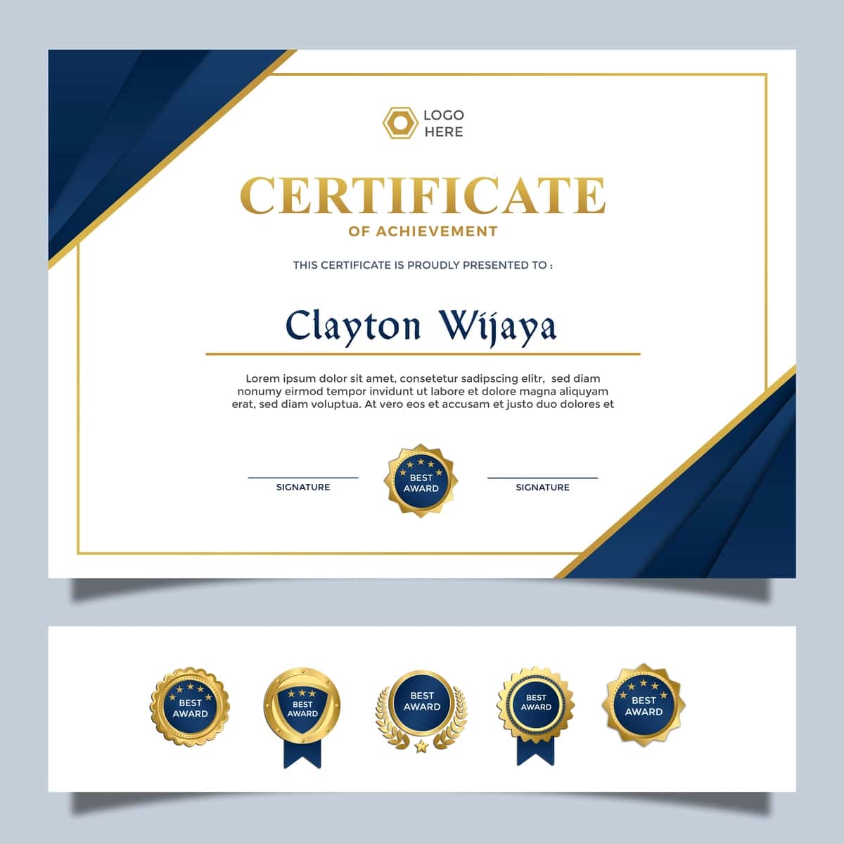 Zamonaviy oddiy a4 sertifikat dizayn shabloni ko'k oltin hashamatli | Modern simple a4 certificate design template blue golden luxury 1