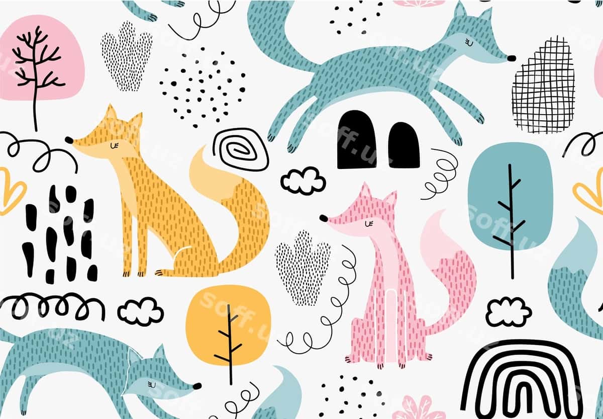 Tulki barglari bilan choksiz naqsh | Seamless pattern with foxes leaf 1