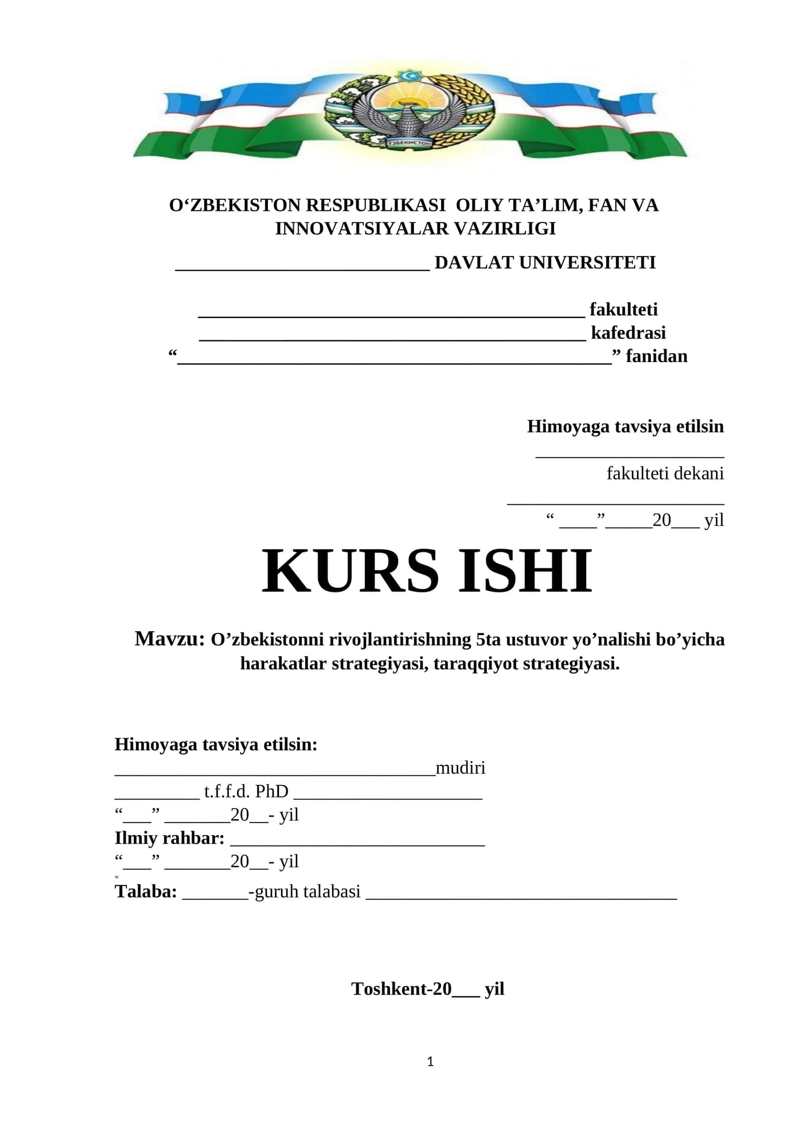 O’zbekistonni rivojlantirishning 5ta ustuvor yo’nalishi bo’yicha harakatlar strategiyasi, taraqqiyot strategiyasi 1