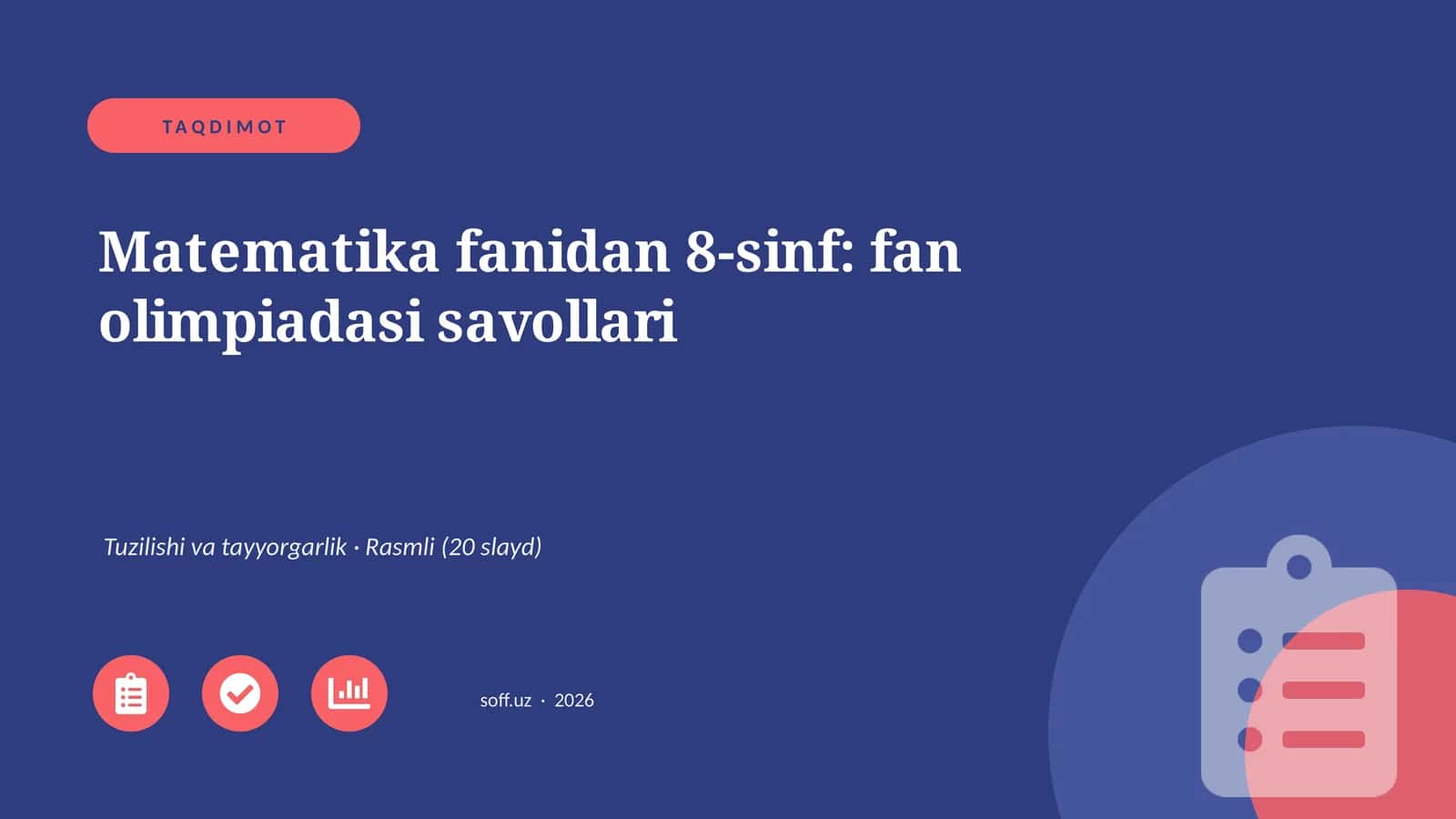 Matematika fanidan 8-sinf: fan olimpiadasi savollari 1