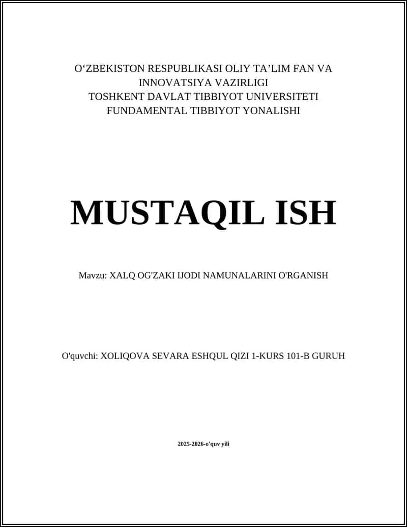 Xalq og'zaki ijodi namunalarini o'rganish 1