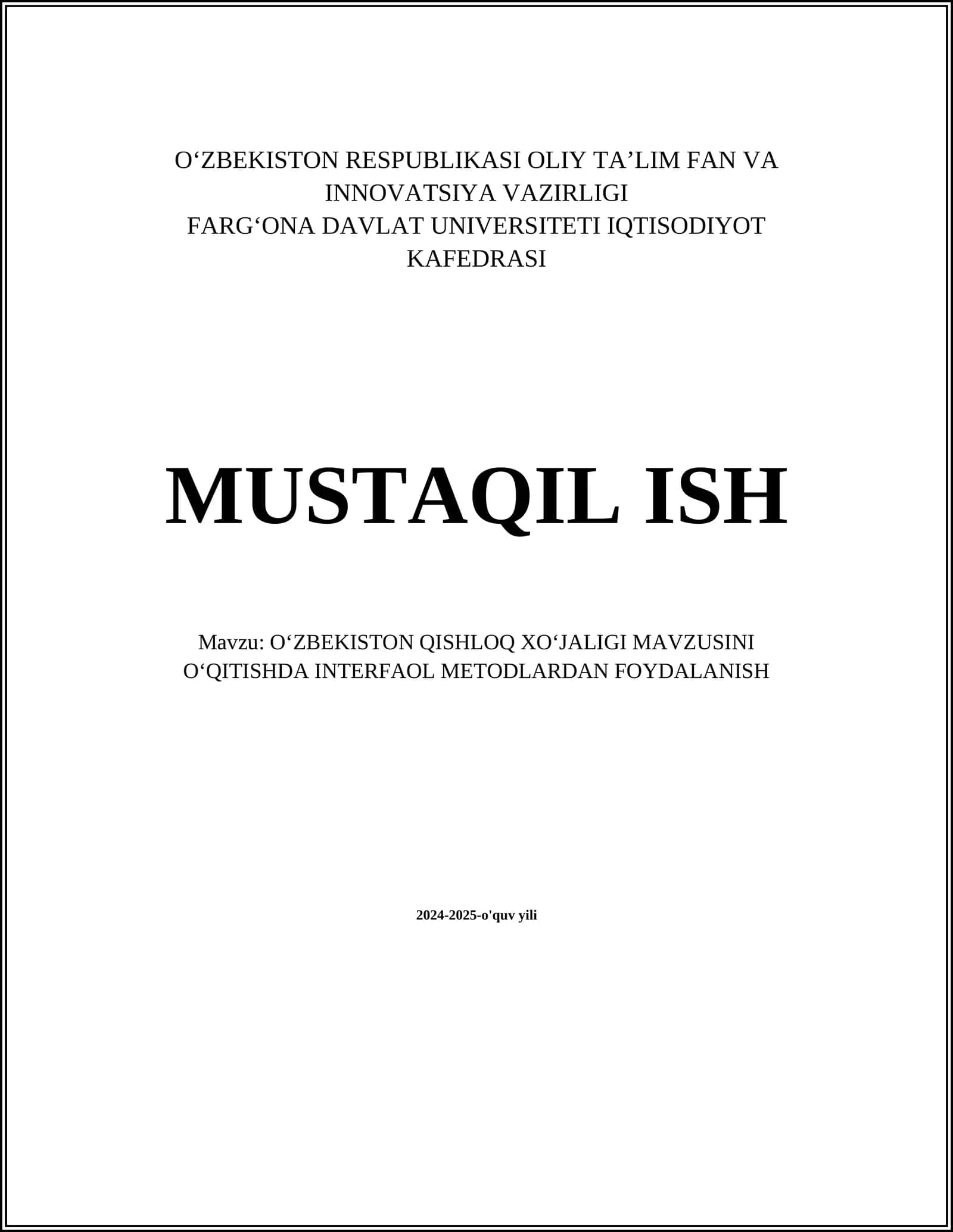 OʻZBEKISTON QISHLOQ XOʻJALIGI MAVZUSINI OʻQITISHDA INTERFAOL METODLARDAN FOYDALANISH 1