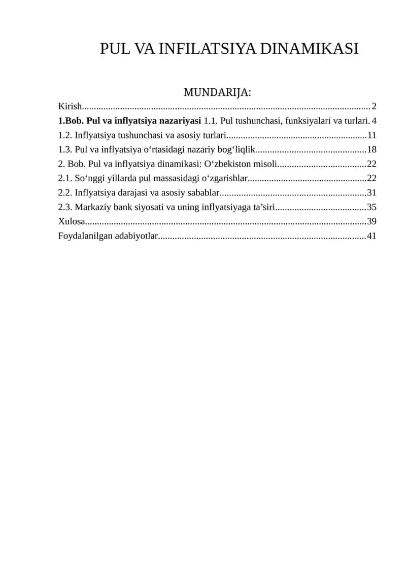 Pul va inflyatsiya dinamikasi 1