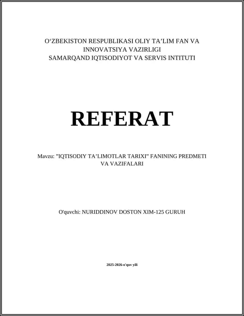 IQTISODIY TA’LIMOTLAR TARIXI 1