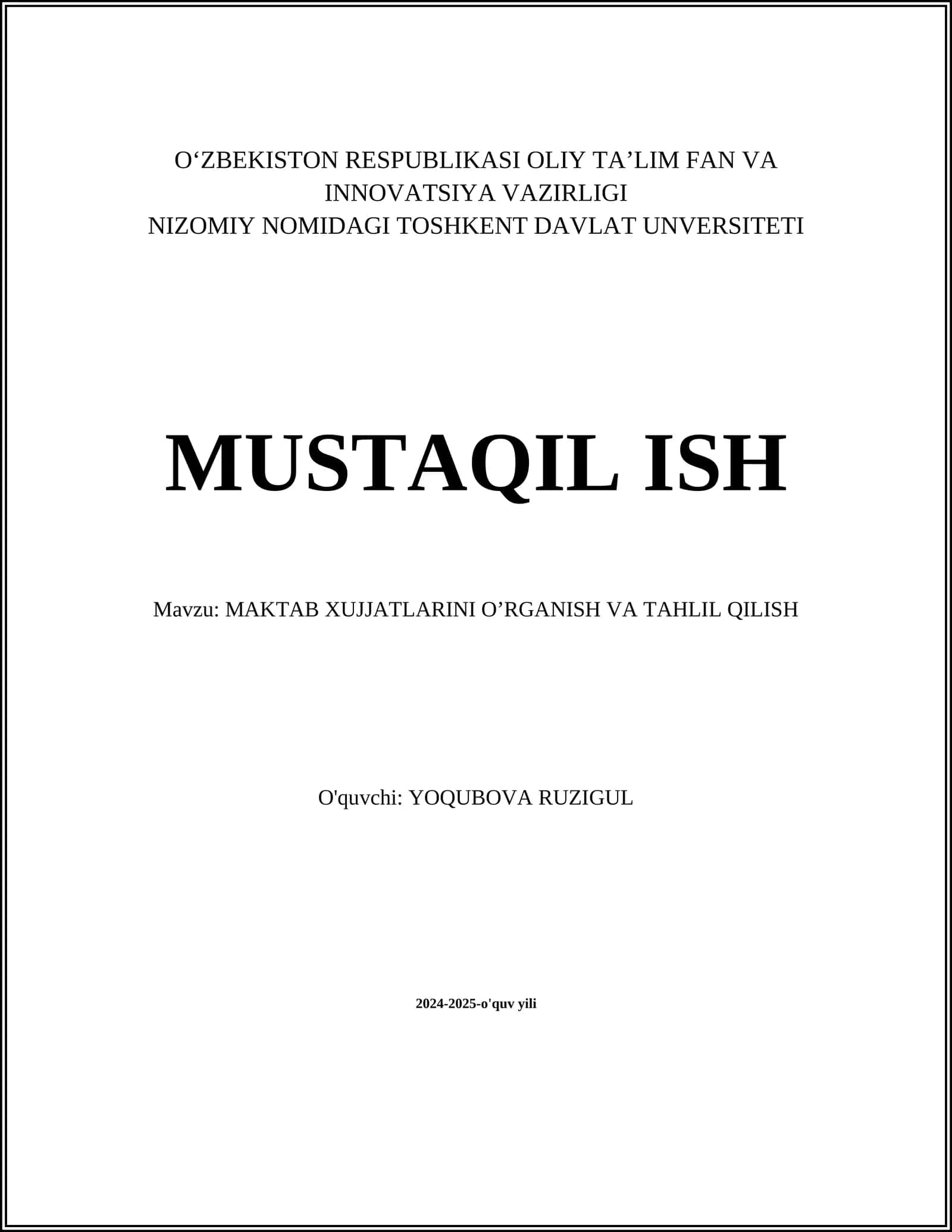 MAKTAB XUJJATLARINI O’RGANISH VA TAHLIL QILISH 1