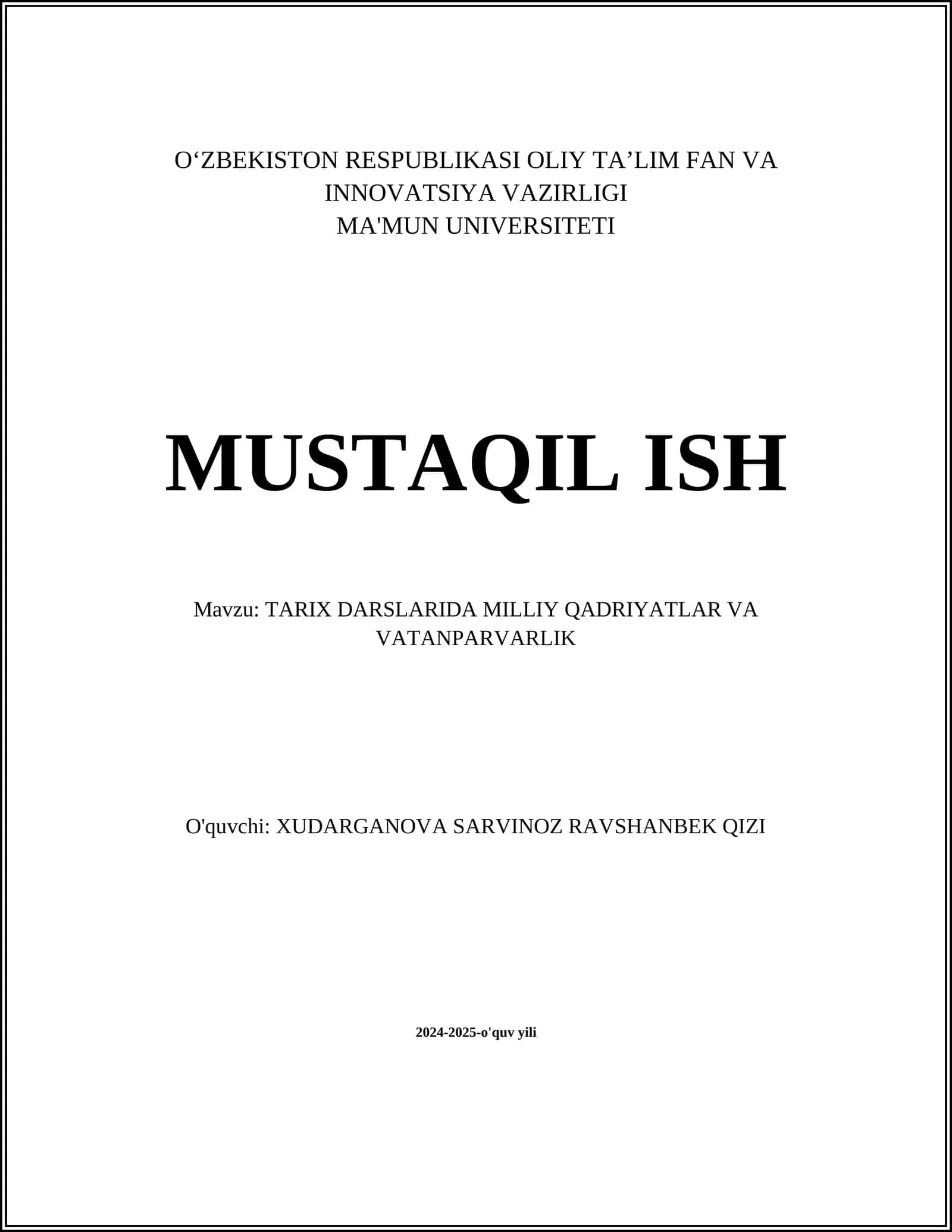 TARIX DARSLARIDA MILLIY QADRIYATLAR VA VATANPARVARLIK 1