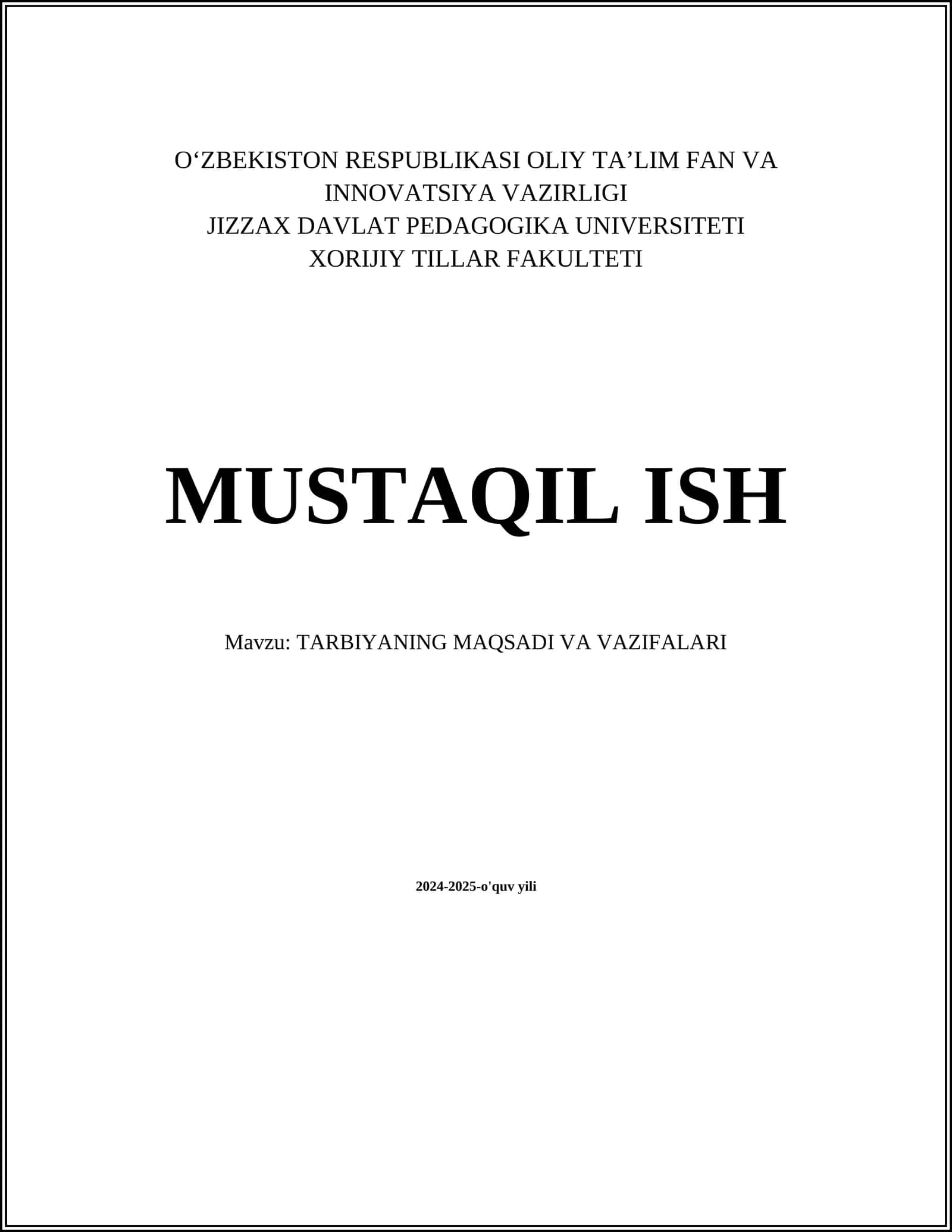 TARBIYANING MAQSADI VA VAZIFALARI 1