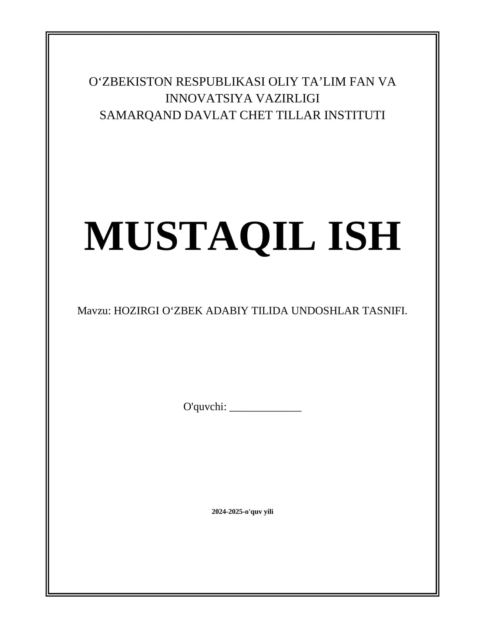 HOZIRGI O‘ZBEK ADABIY TILIDA UNDOSHLAR TASNIFI. 1