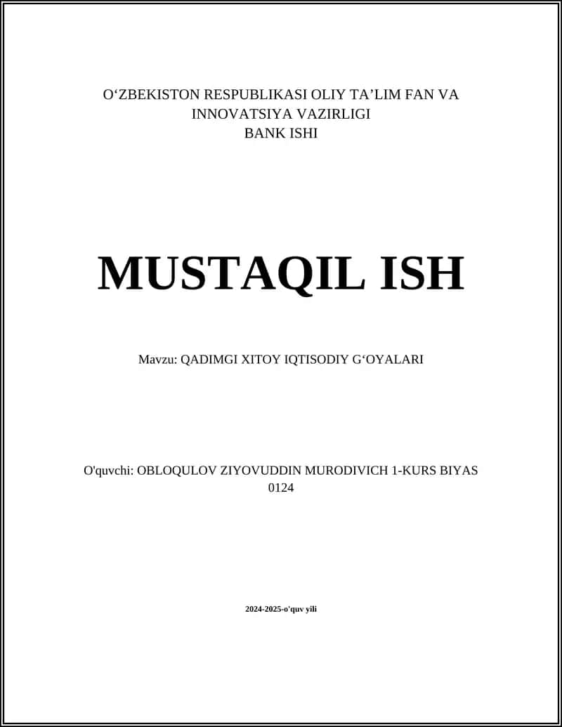 QADIMGI XITOY IQTISODIY G‘OYALARI 1