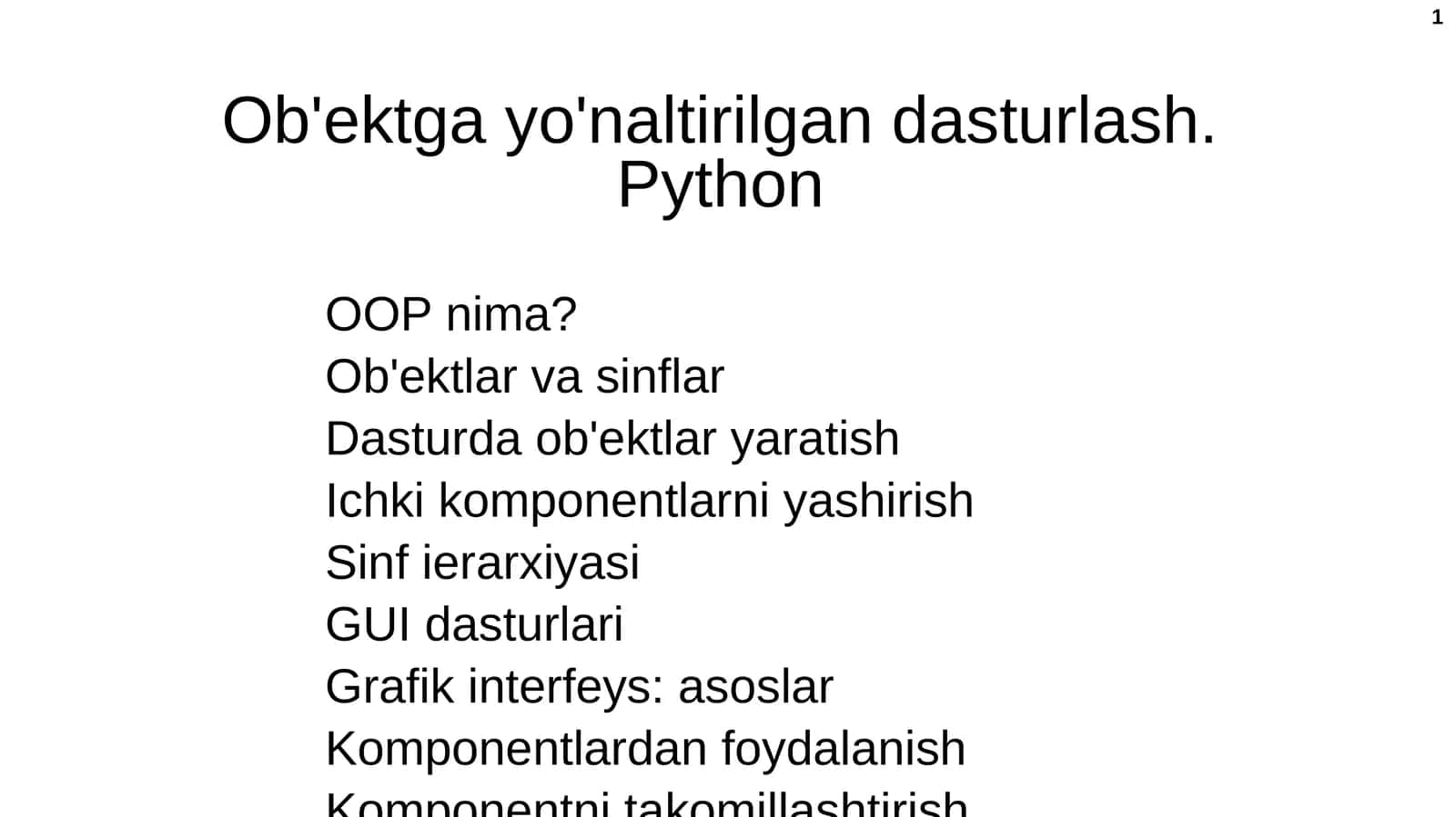 Ob'ektga yo'naltirilgan dasturlash.Python 1
