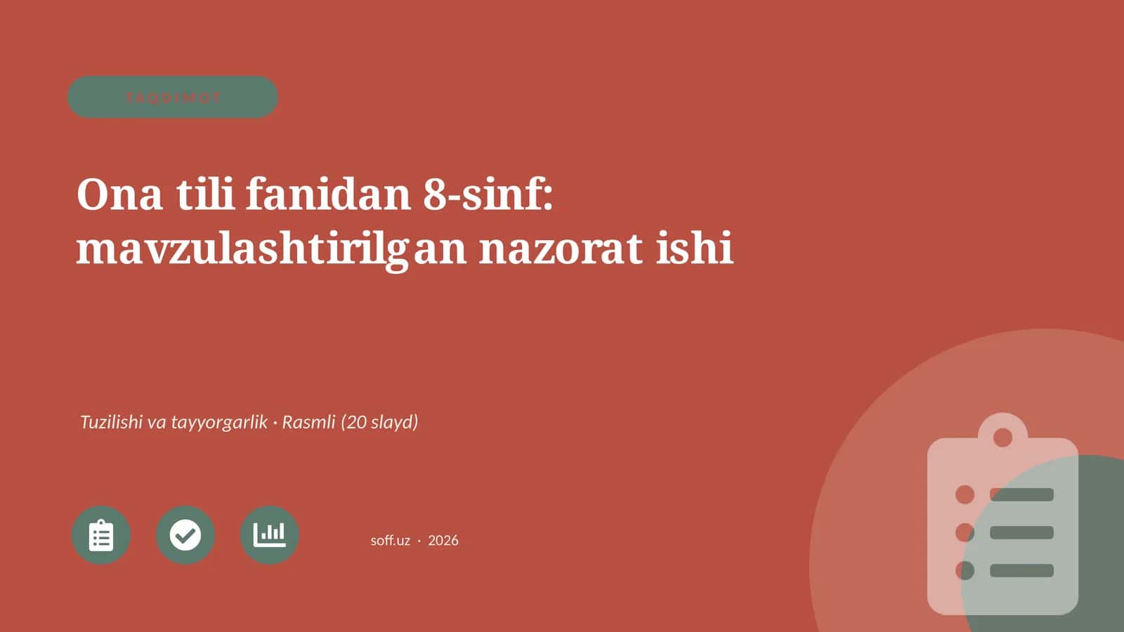 Ona tili fanidan 8-sinf: mavzulashtirilgan nazorat ishi 1