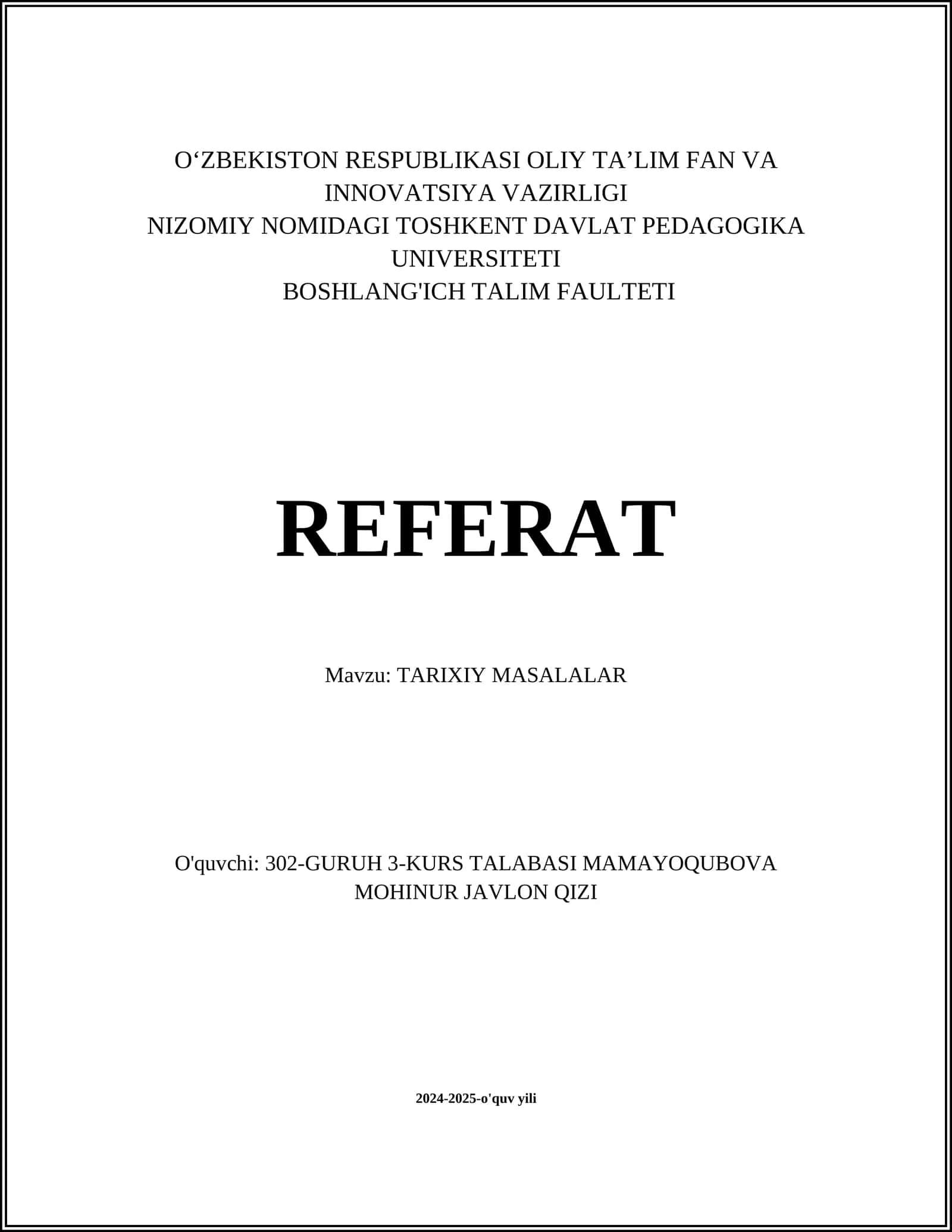 TARIXIY MASALALAR 1