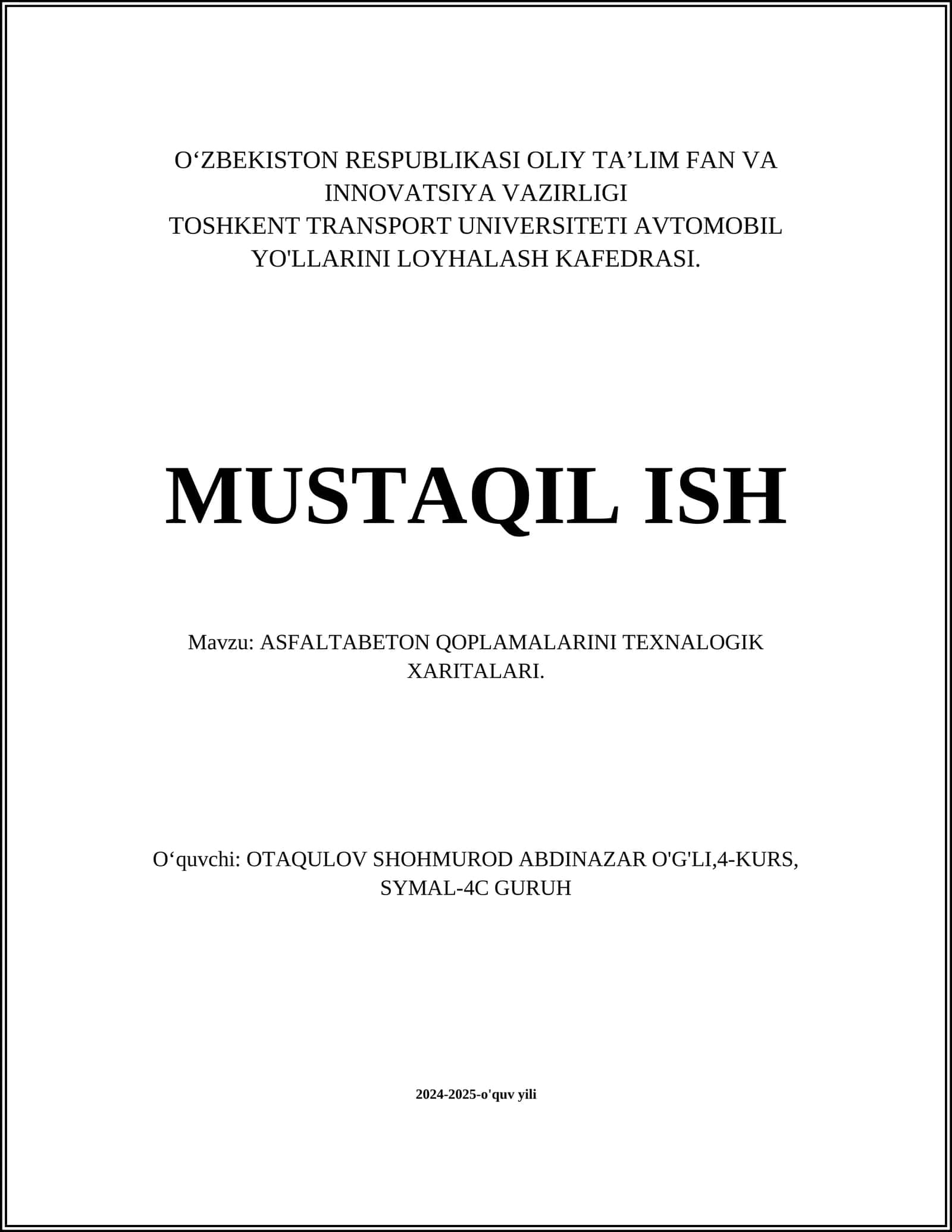 ASFALTABETON QOPLAMALARINI TEXNALOGIK XARITALARI 1