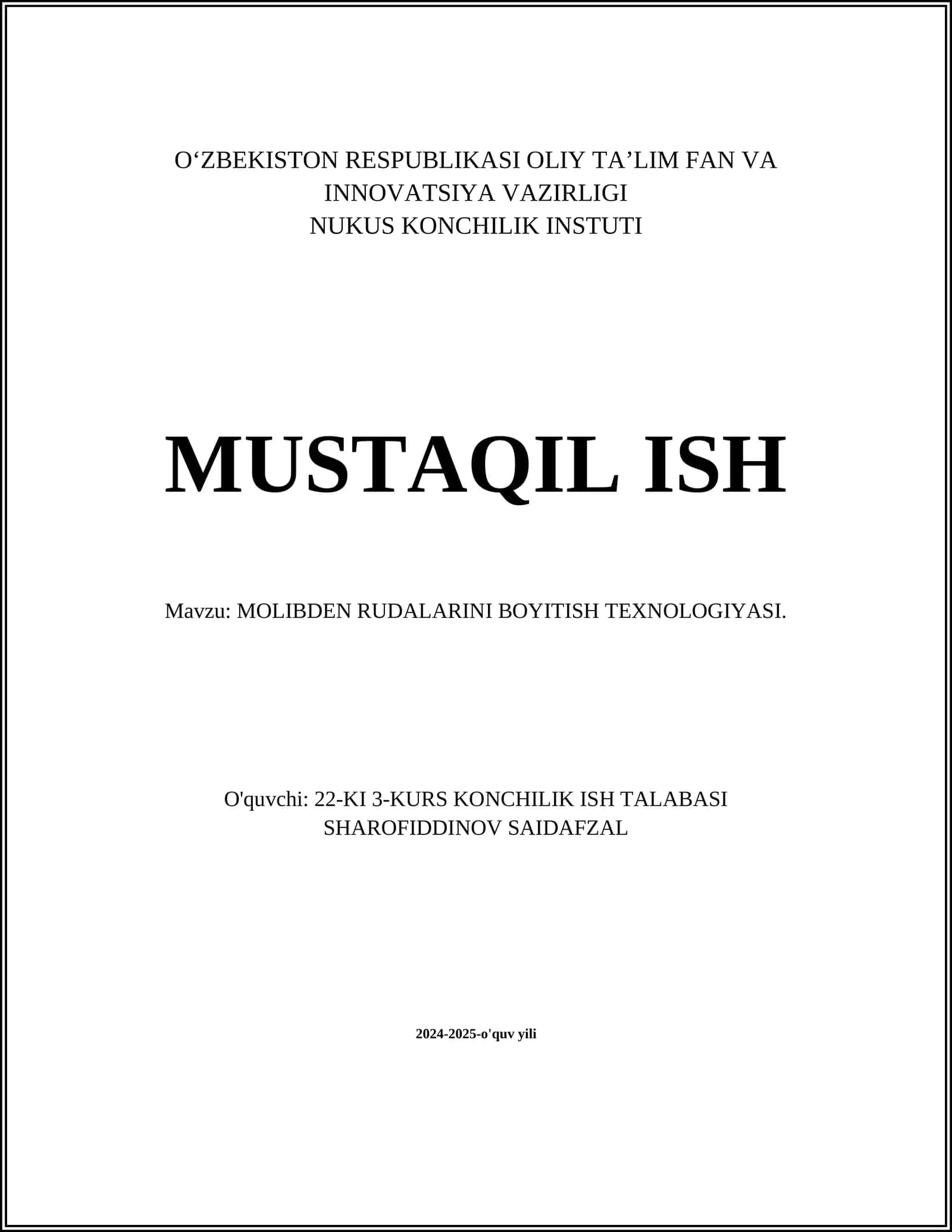 MOLIBDEN RUDALARINI BOYITISH TEXNOLOGIYASI 1