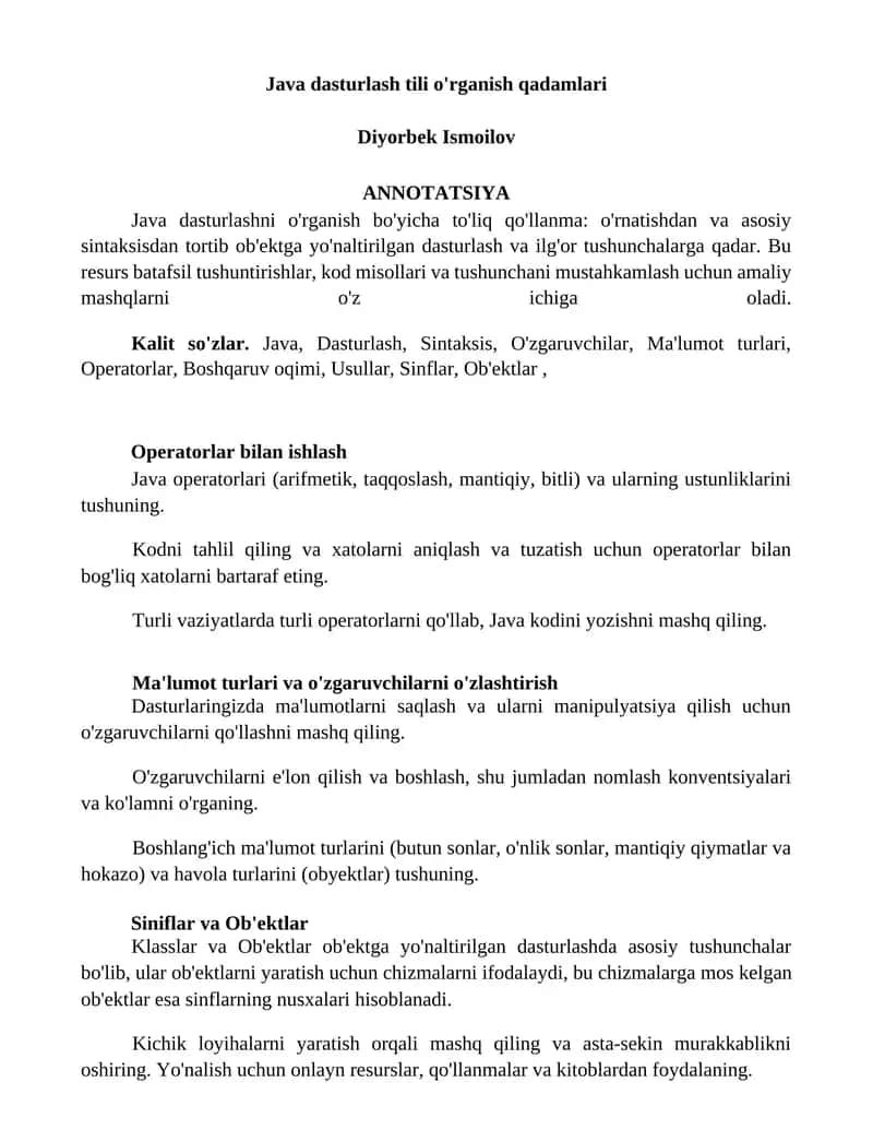 Java dasturlash tili o'rganish qadamlari 1