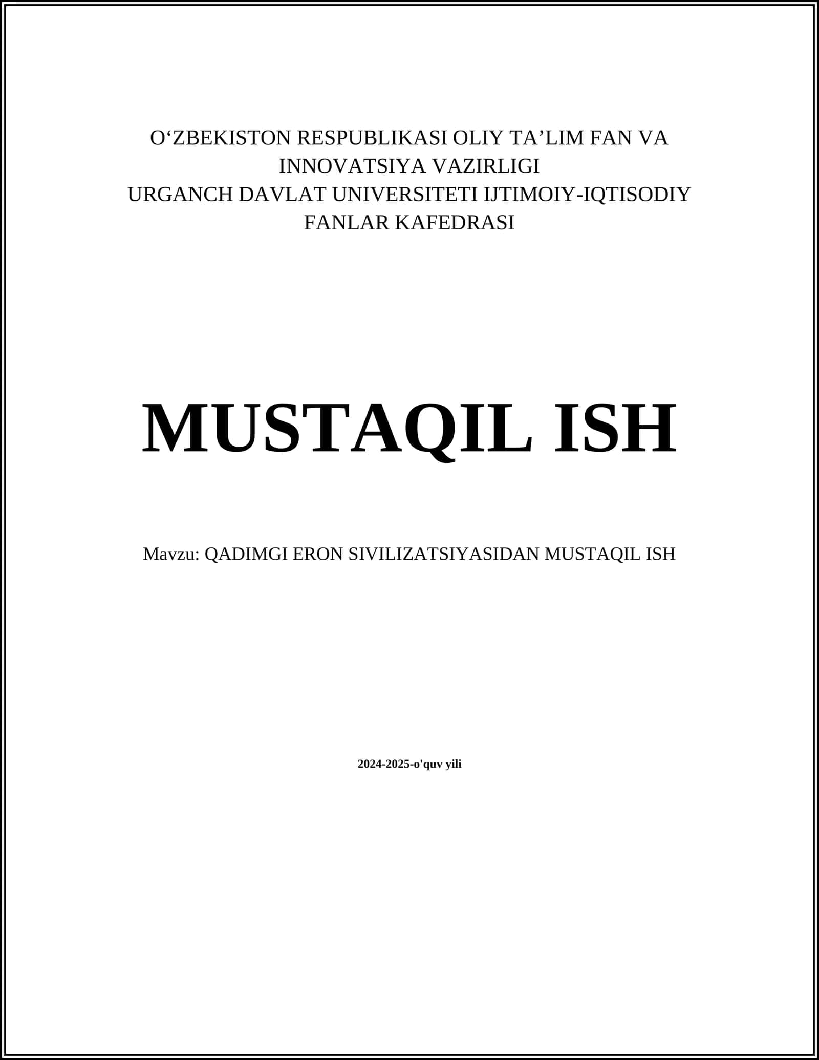 QADIMGI ERON SIVILIZATSIYASIDAN MUSTAQIL ISH 1