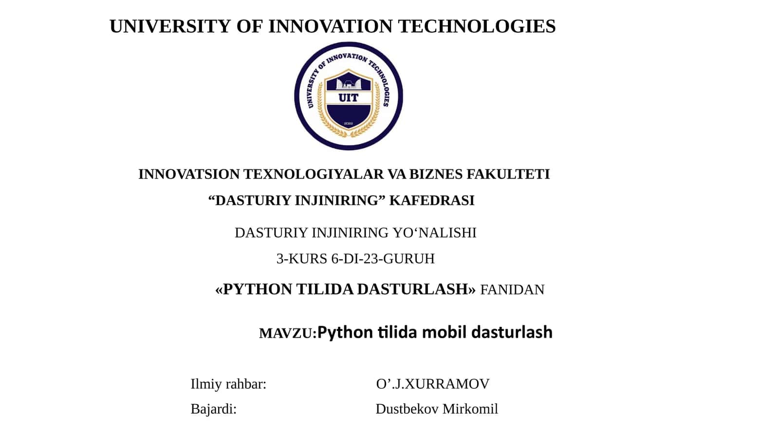 PYTHON TILIDA DASTURLASH 1