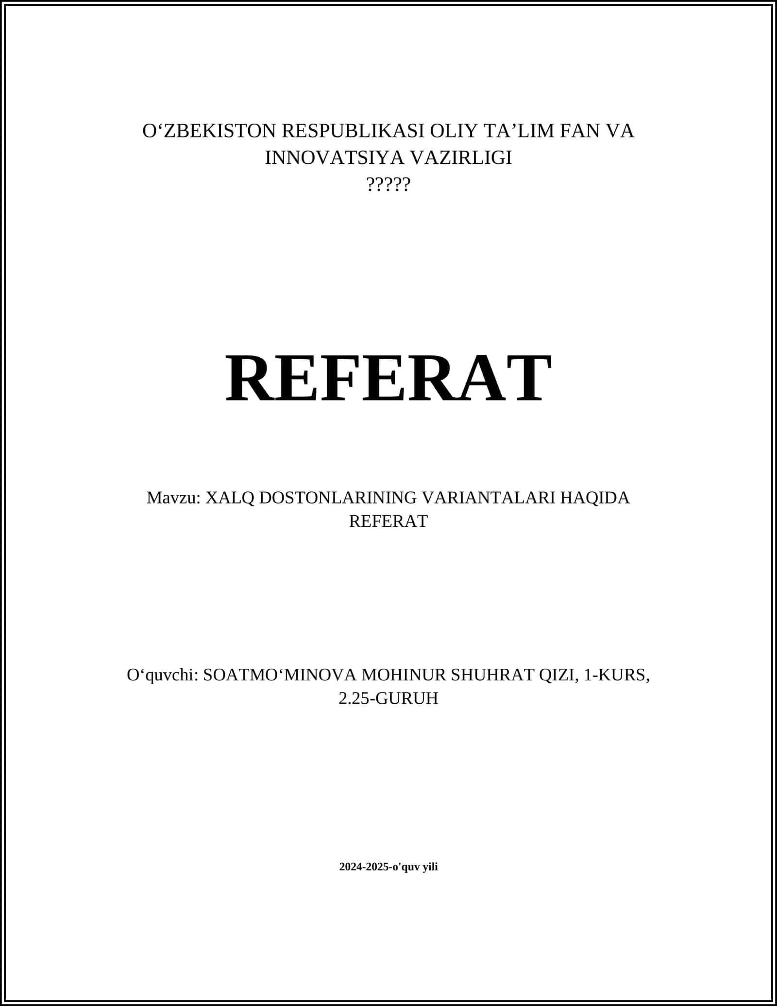 XALQ DOSTONLARINING VARIANTALARI HAQIDA REFERAT 1