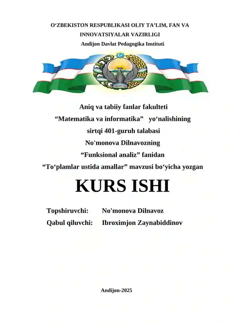 "To'plamlar ustida amallar" 1