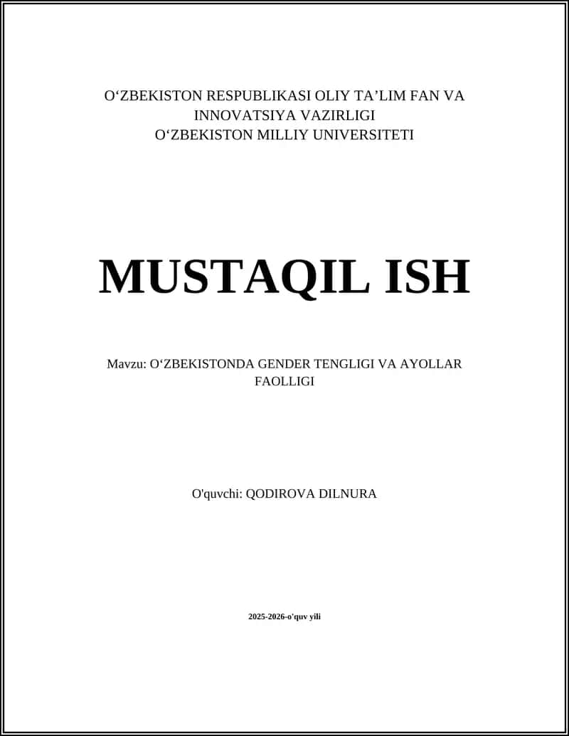 OʻZBEKISTONDA GENDER TENGLIGI VA AYOLLAR FAOLLIGI 1
