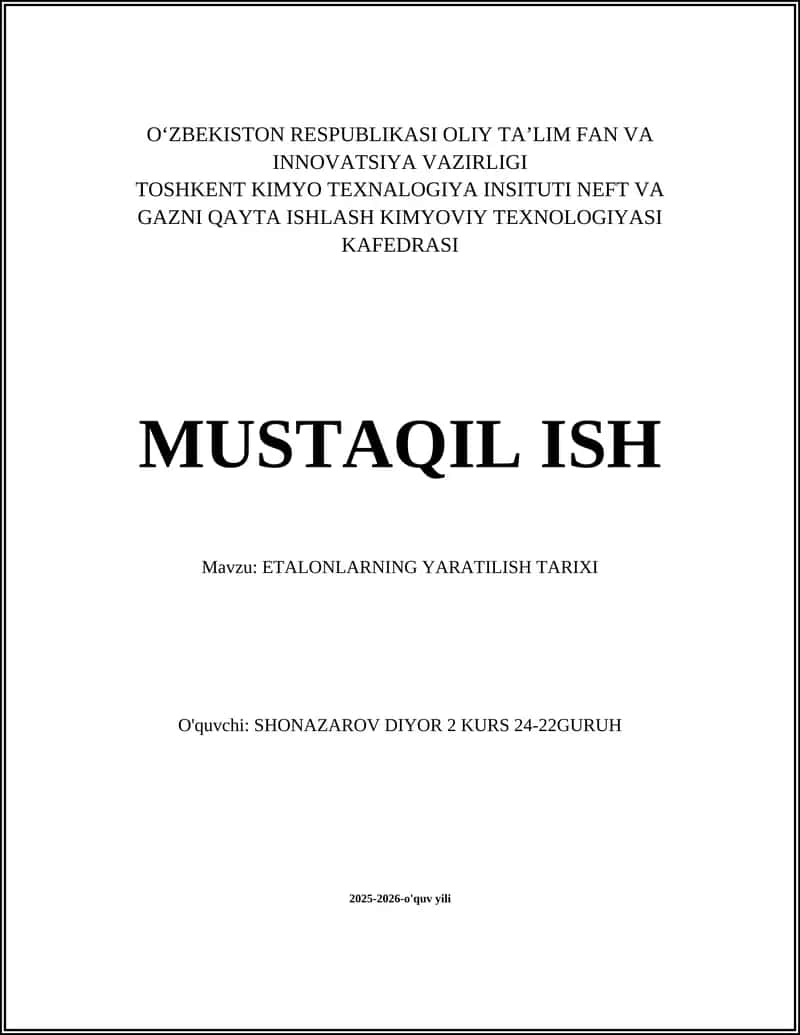 ETALONLARNING YARATILISH TARIXI 1