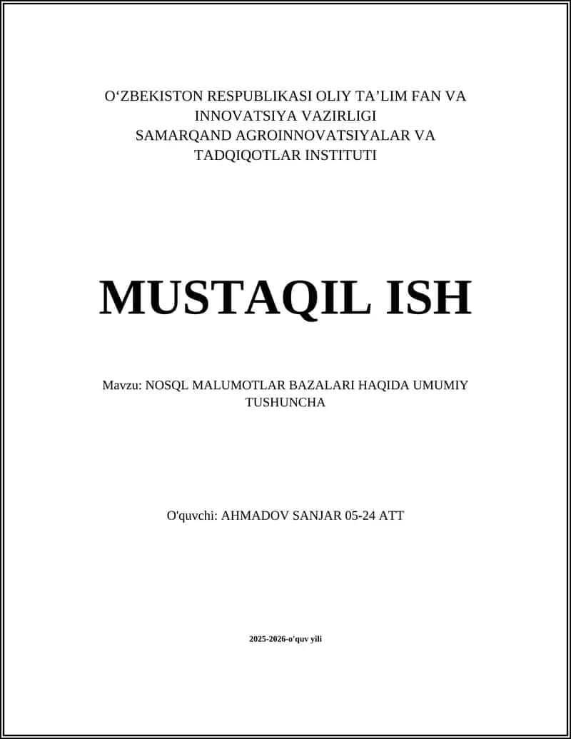NOSQL MALUMOTLAR BAZALARI HAQIDA UMUMIY TUSHUNCHA 1