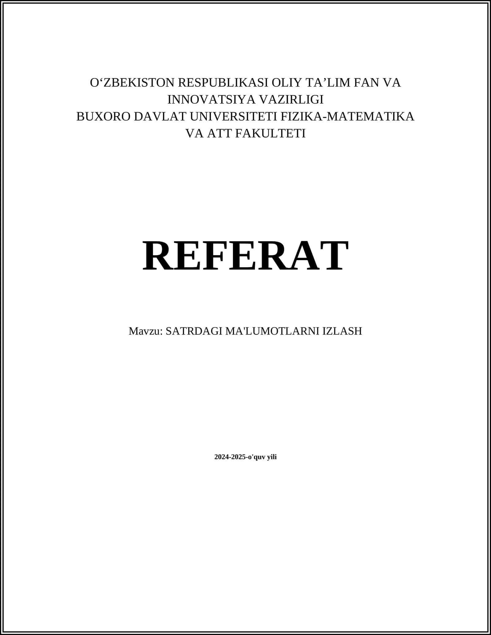 SATRDAGI MA'LUMOTLARNI IZLASH 1