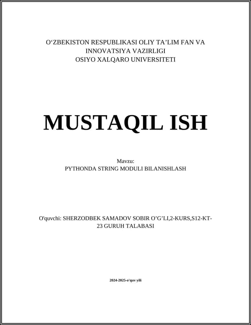 PYTHONDA STRING MODULI BILANISHLASH 1