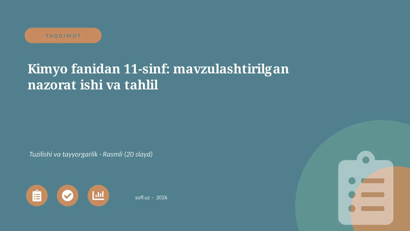 Kimyo fanidan 11-sinf: mavzulashtirilgan nazorat ishi va tahlil 1