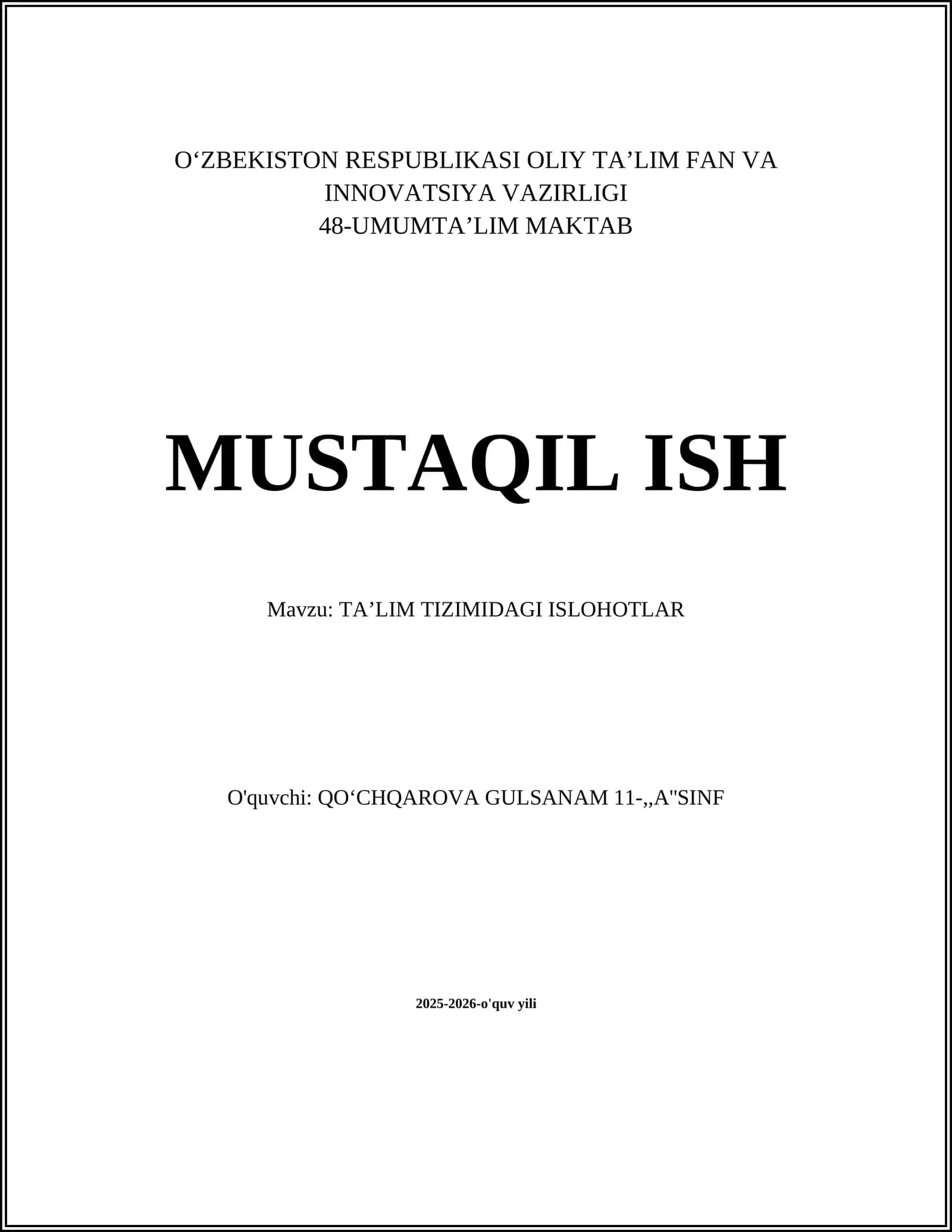 TAʼLIM TIZIMIDAGI ISLOHOTLAR 1