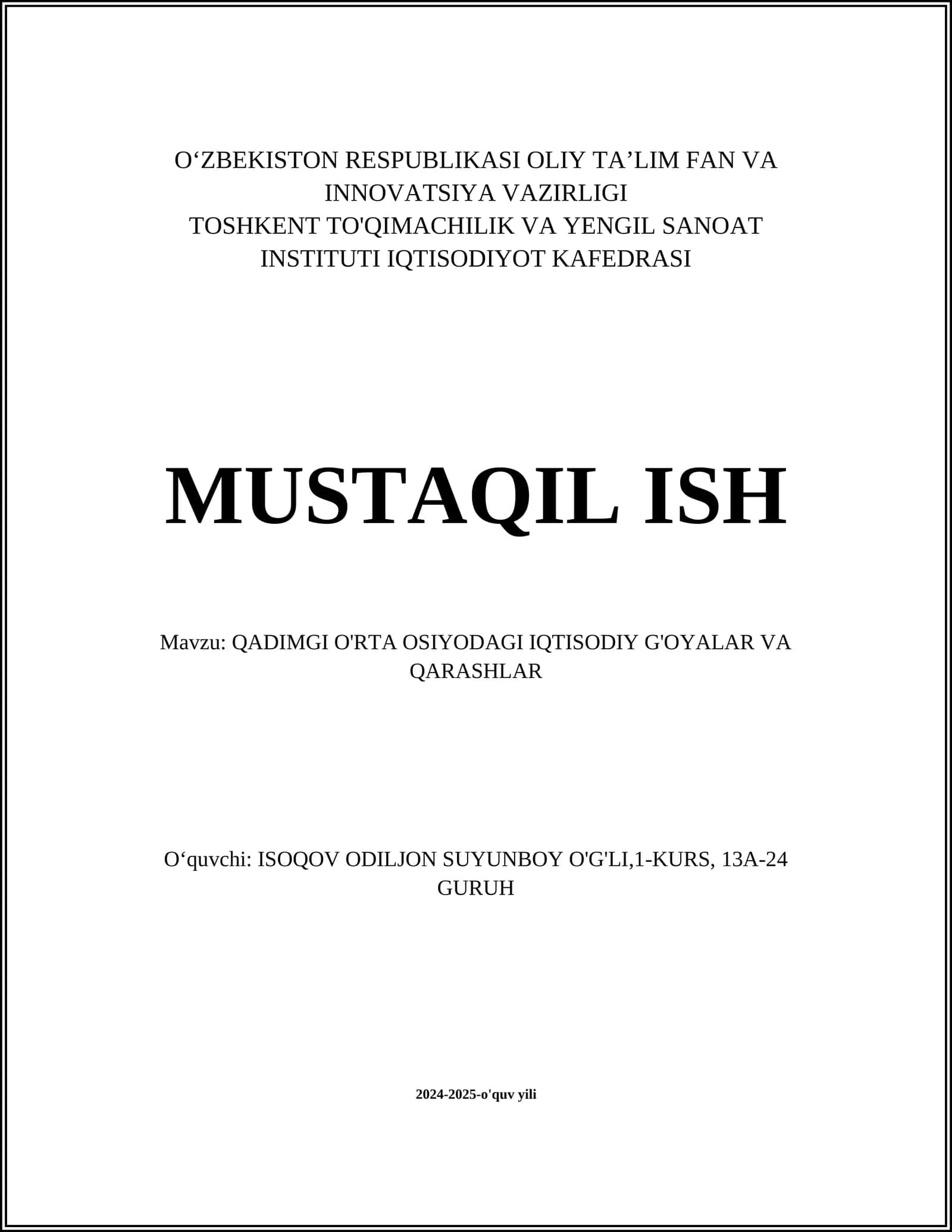 QADIMGI O'RTA OSIYODAGI IQTISODIY G'OYALAR VA QARASHLAR 1