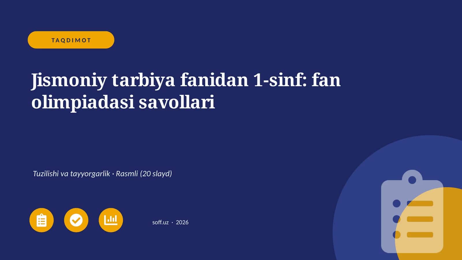 Jismoniy tarbiya fanidan 1-sinf: fan olimpiadasi savollari 1