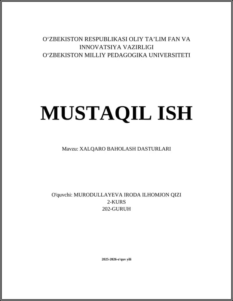 XALQARO BAHOLASH DASTURLARI 1