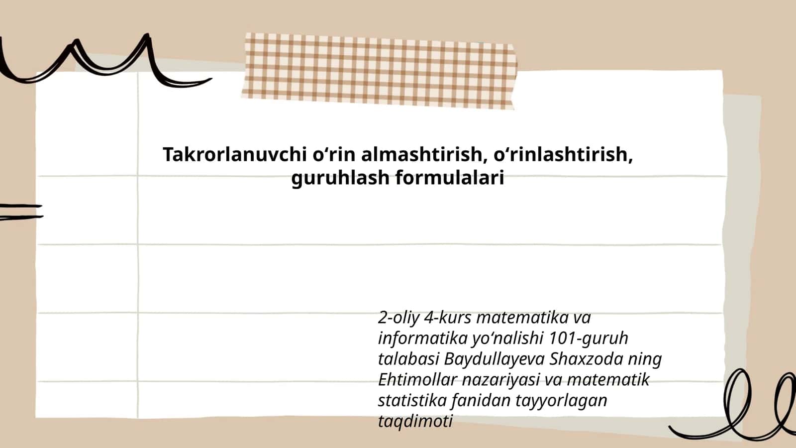 Ehtimollar nazariyasi va matematik statistika taqdimoti 1