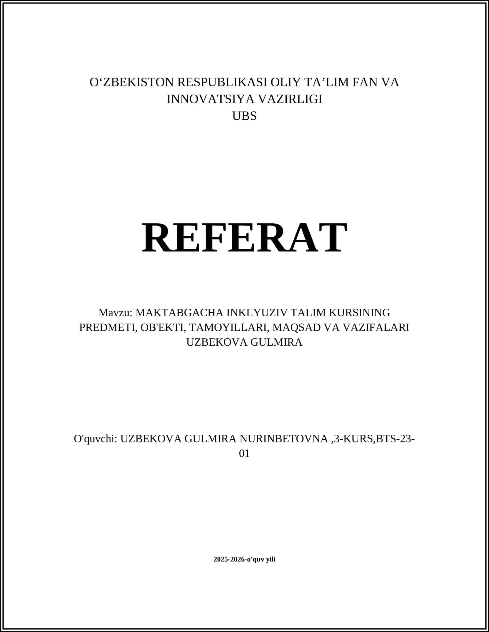MAKTABGACHA INKLYUZIV TALIM KURSI 1