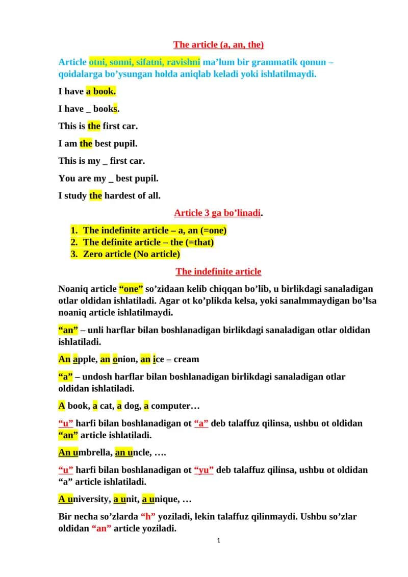 Articles and Their Usage 1