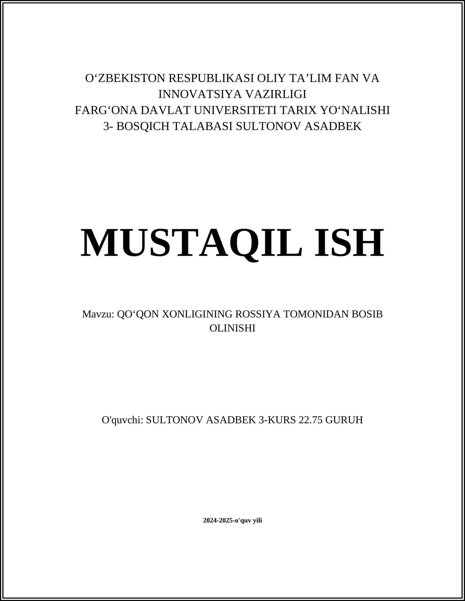 QO‘QON XONLIGINING ROSSIYA TOMONIDAN BOSIB OLINISHI 1
